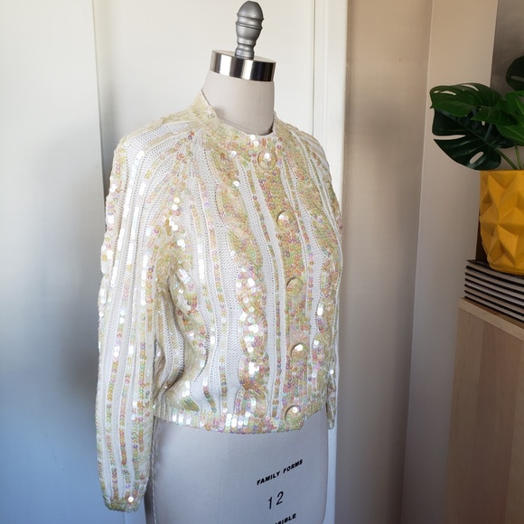 VINTAGE Sequins Bomber Sweater Size Medium!